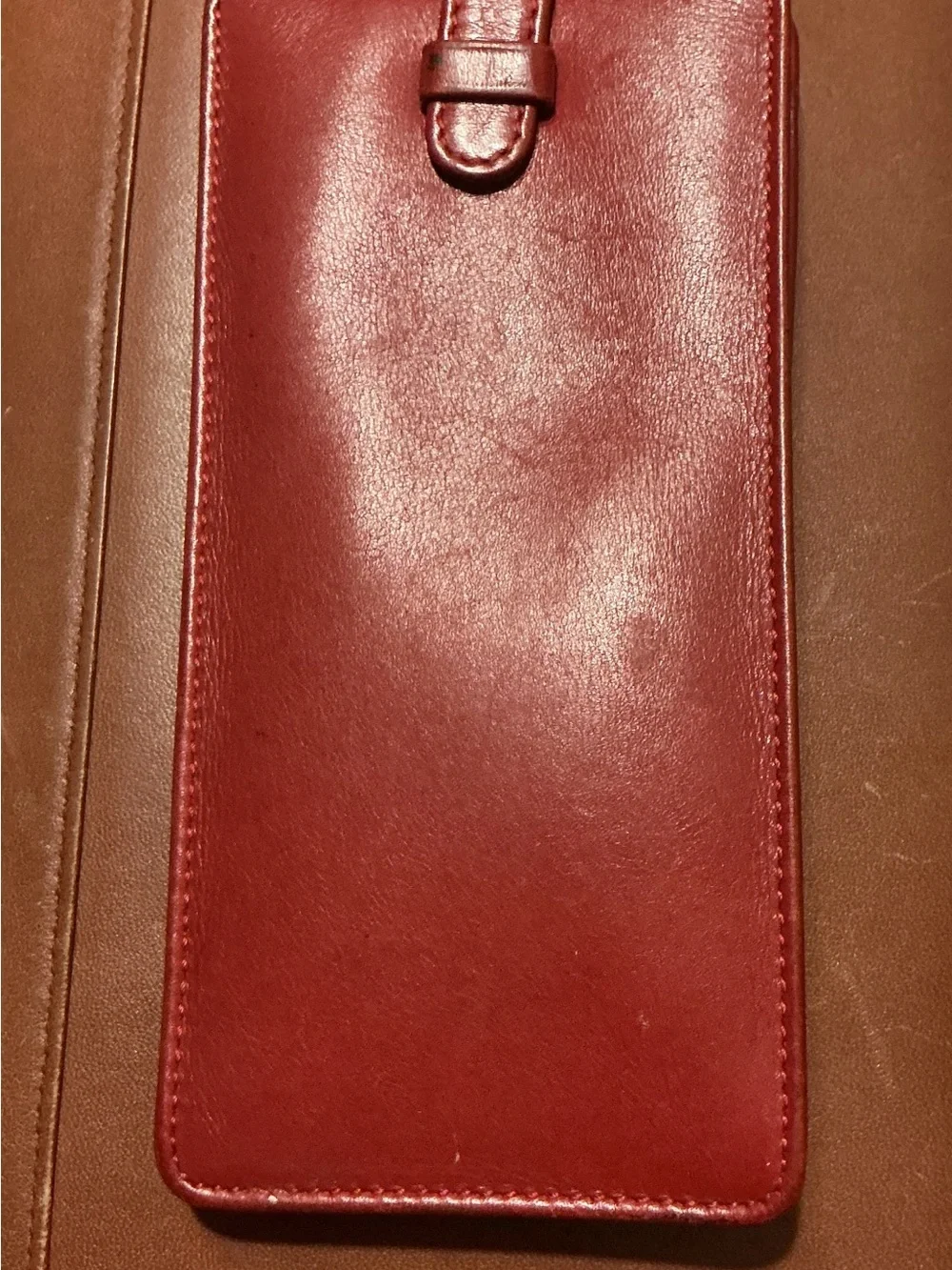 Coach Red Leather Phone Sleeve with Brown Trim